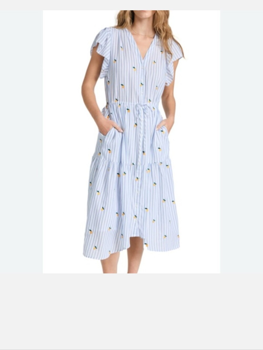 Trovata Blue & White Striped Midi Dress with Lemon Motif